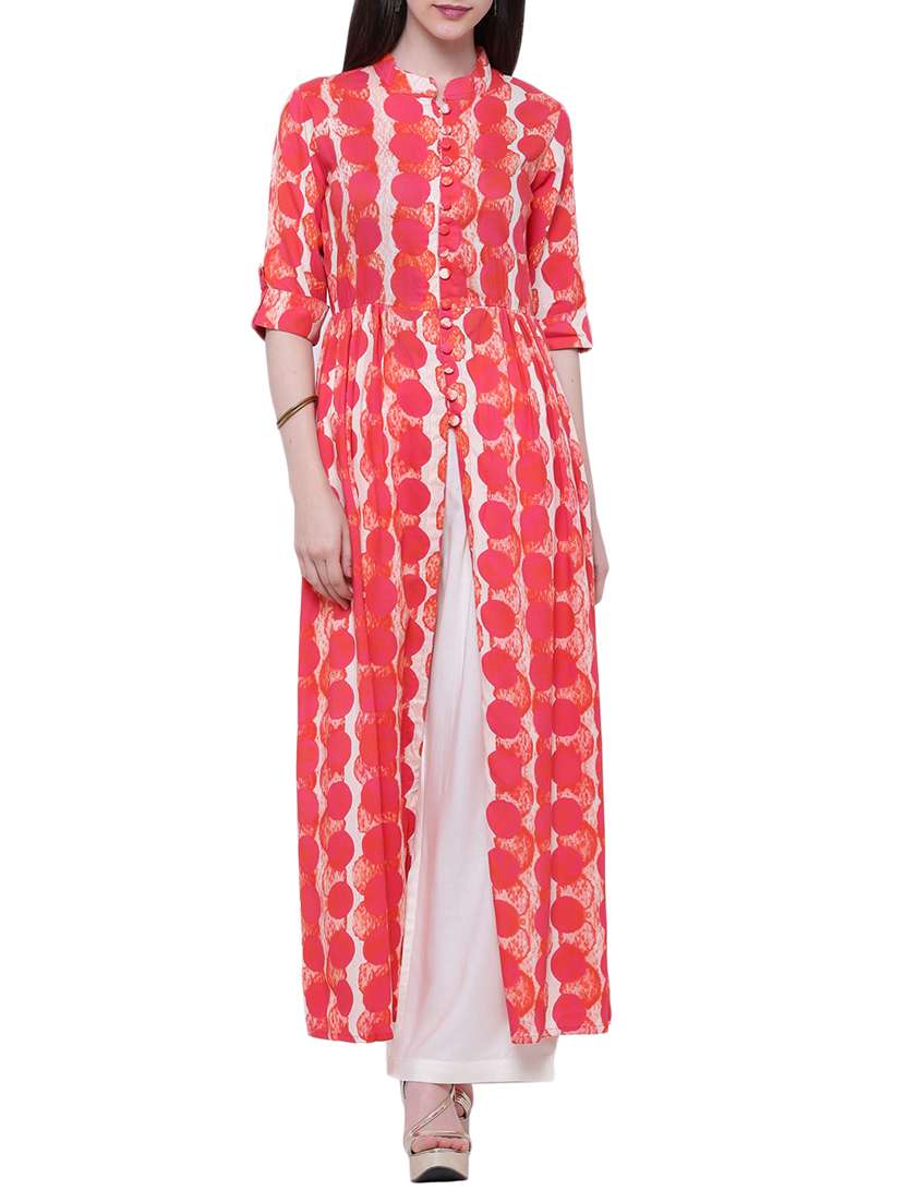 pink viscose high slit kurta