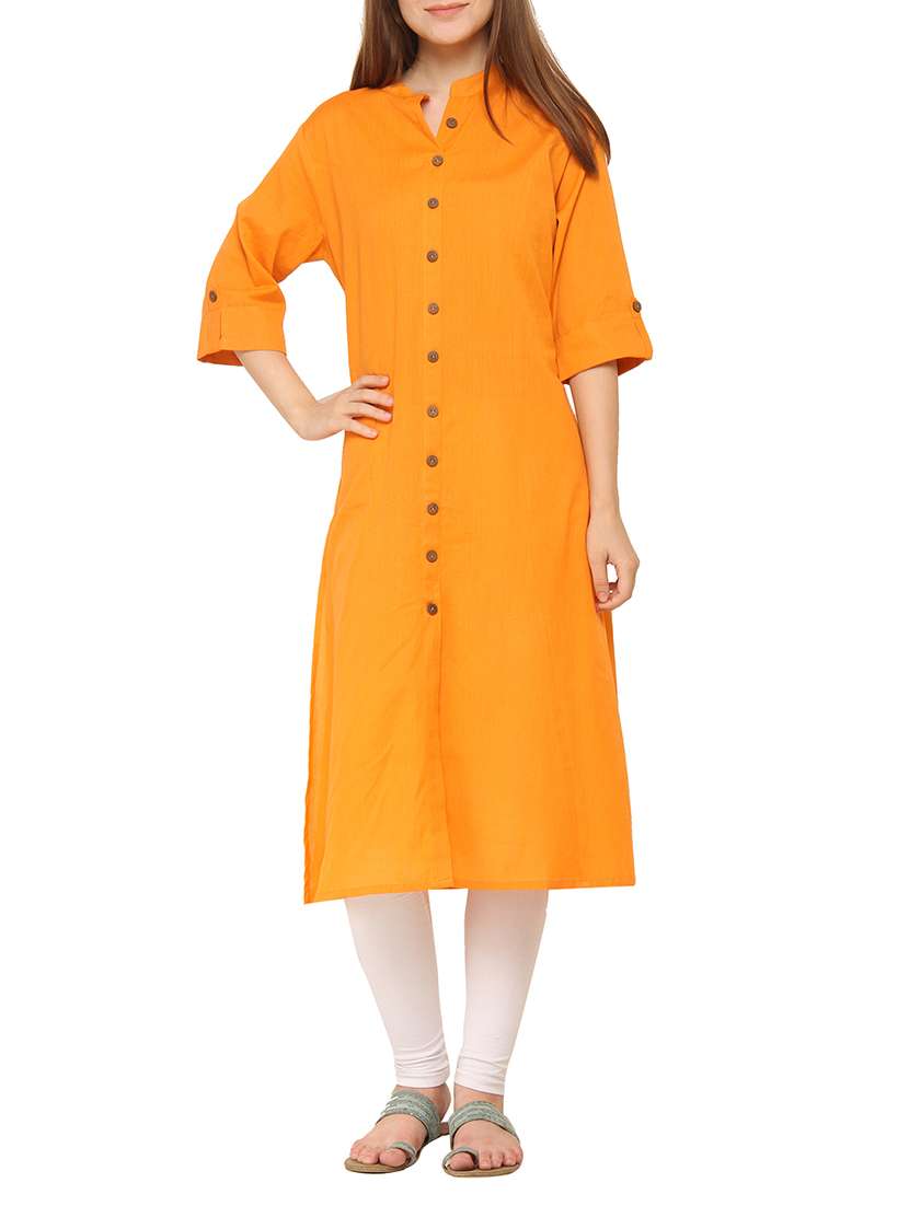 yellow cotton a-line kurta