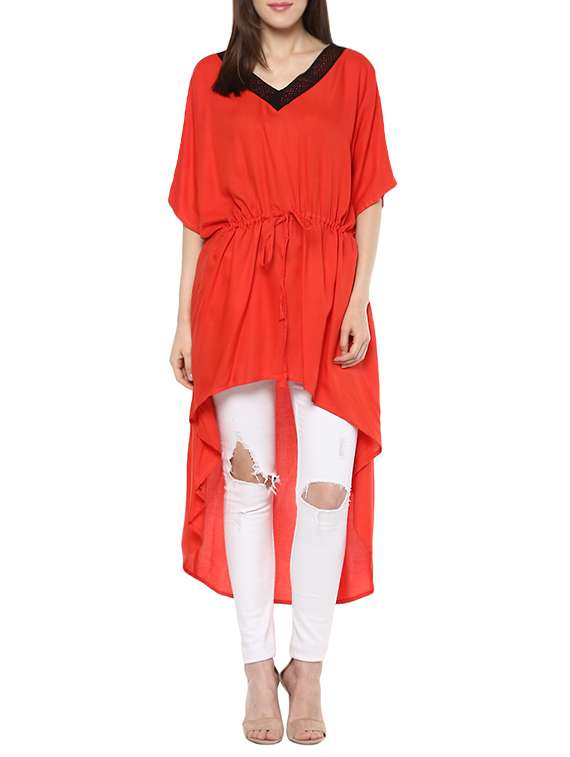 red rayon kaftan kurta