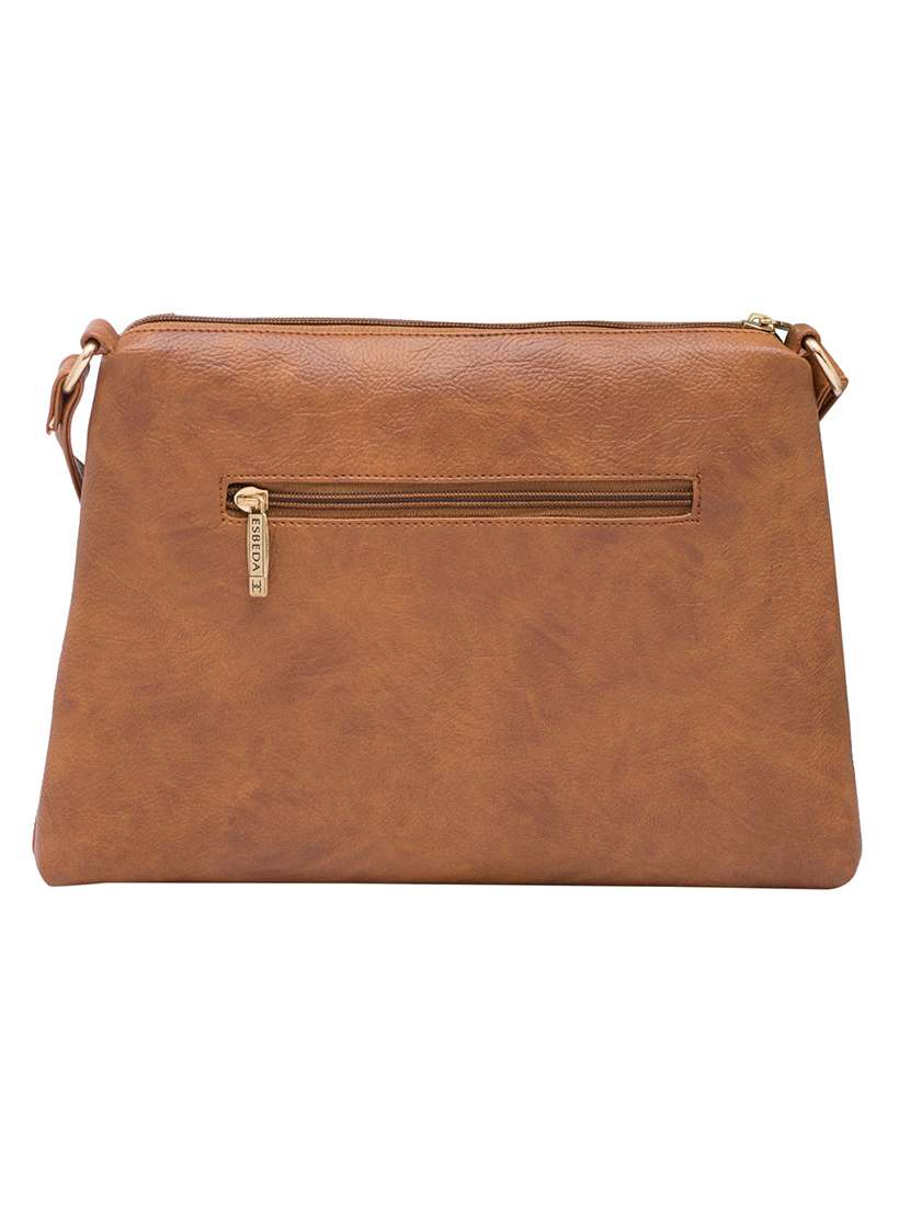 brown leatherette structured sling bag - 13601750 - Standard Image - 1