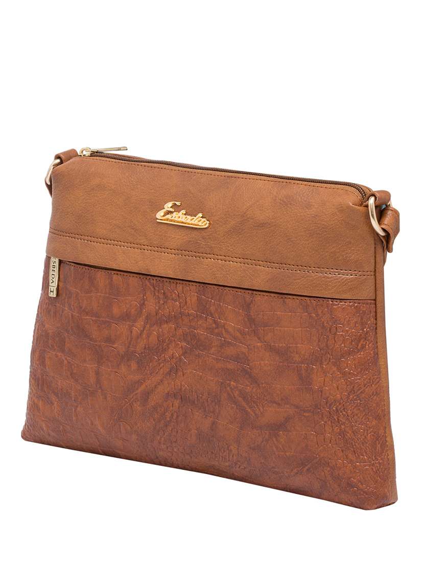 brown leatherette structured sling bag - 13601750 - Standard Image - 4