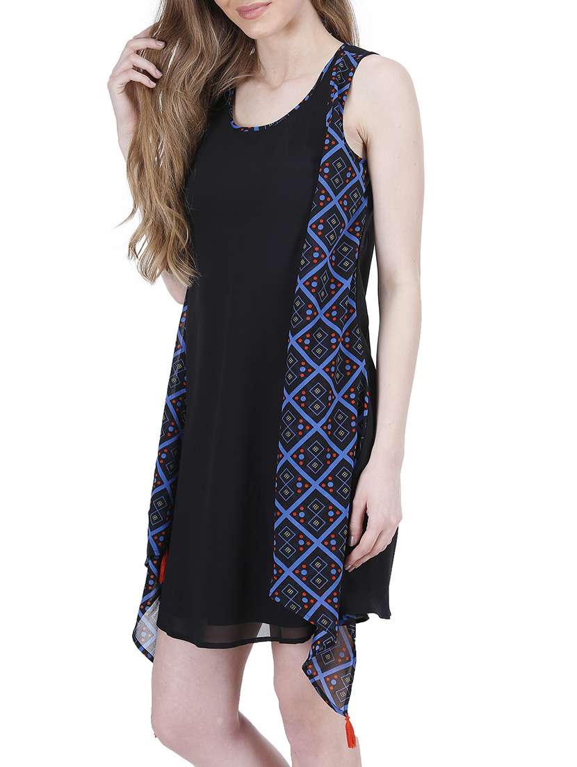 black printed georgette layered dress - 13601886 -  Standard Image - 1