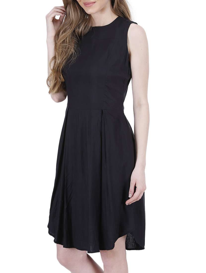 black viscose fit & flare dress - 13601888 - Standard Image - 1
