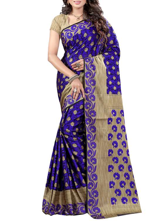 blue cotton silk woven saree with blouse