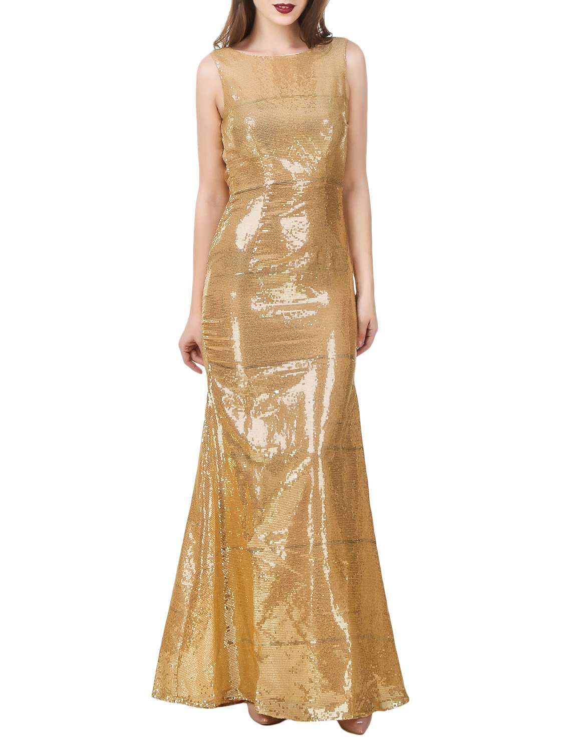 gold sequined dress with cowl back