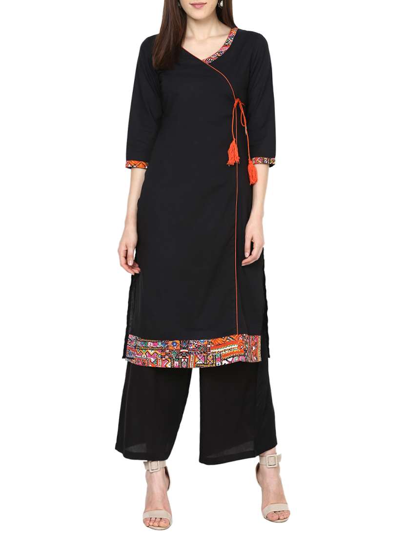black cotton angrakha kurta