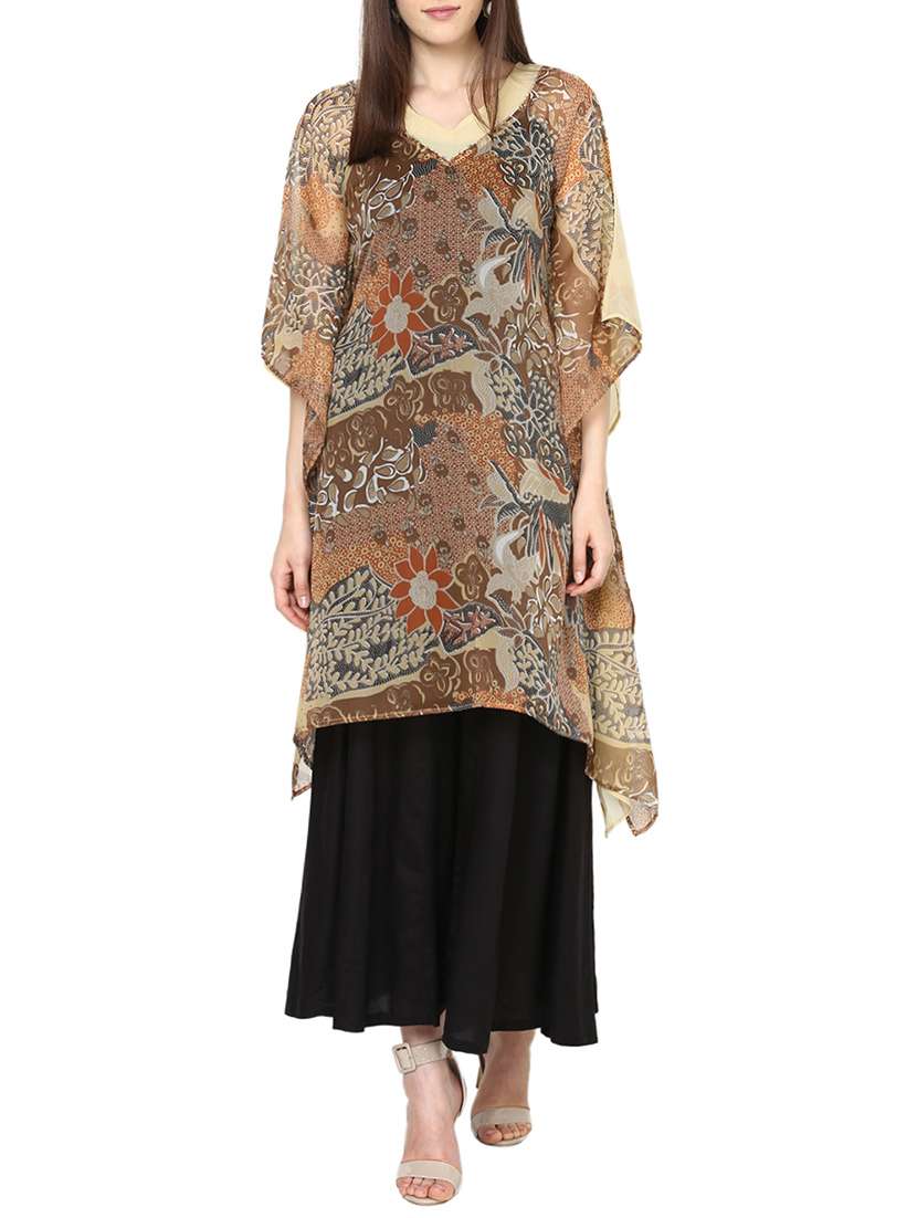 brown georgette kaftan printed kurta