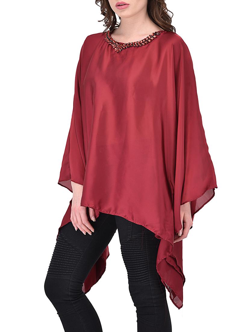 solid maroon satin kaftan - 13650640 - Standard Image - 1