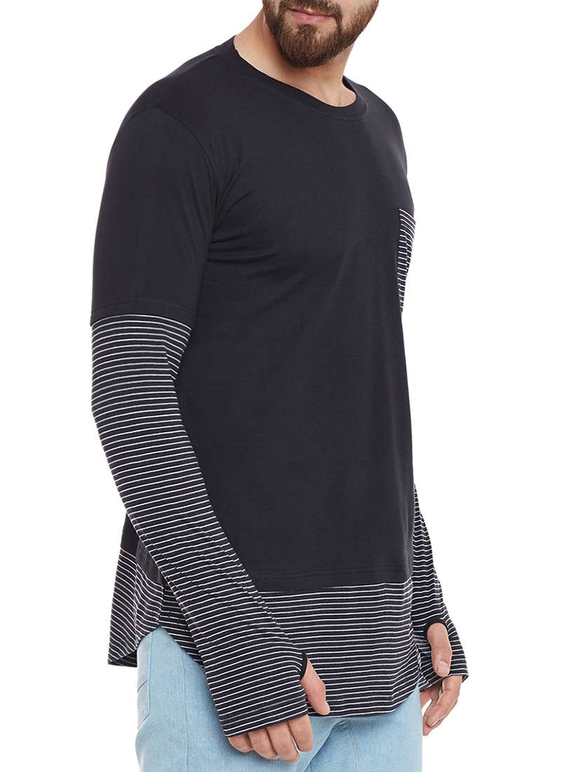 black cotton blend thumb hole t-shirt - 13657267 -  Standard Image - 1