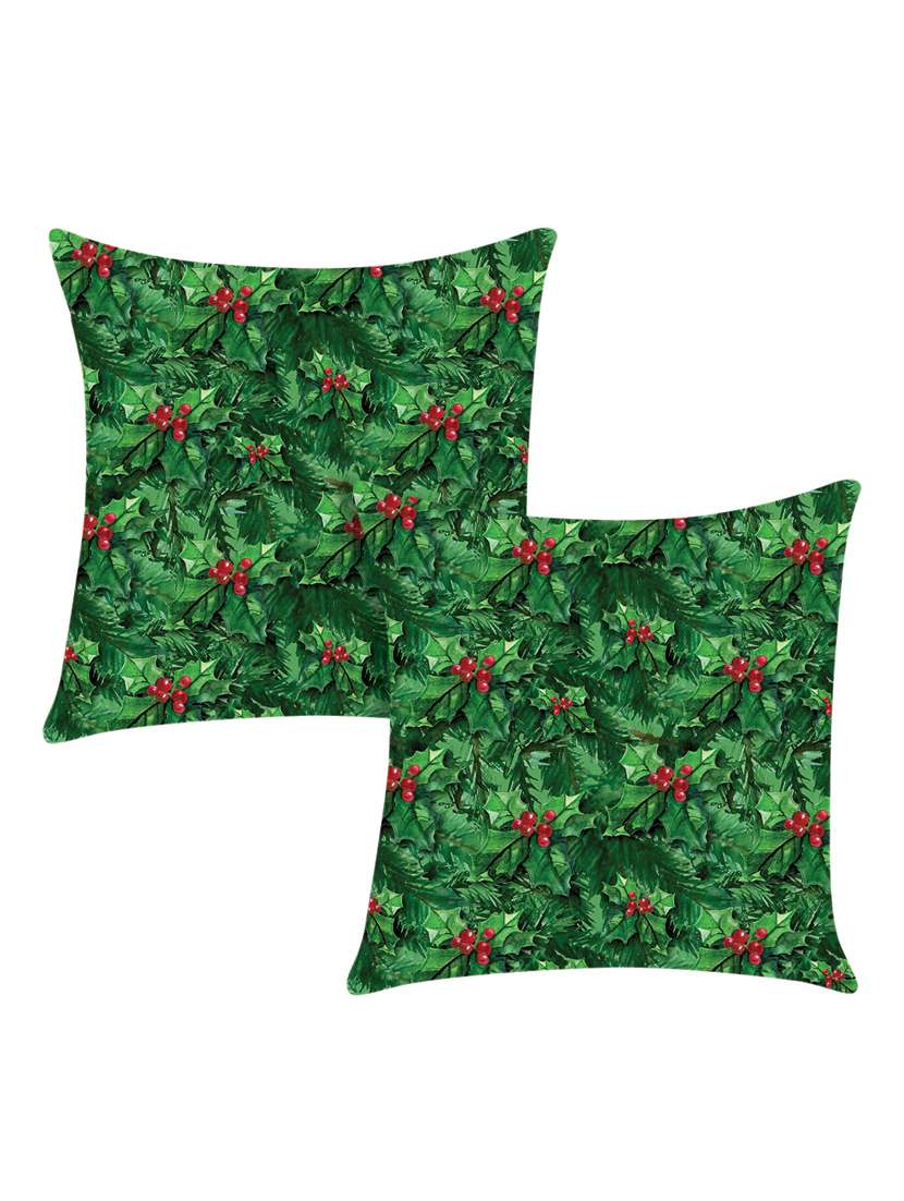 digitally printed cushion cover with leaf and fruit design set of two