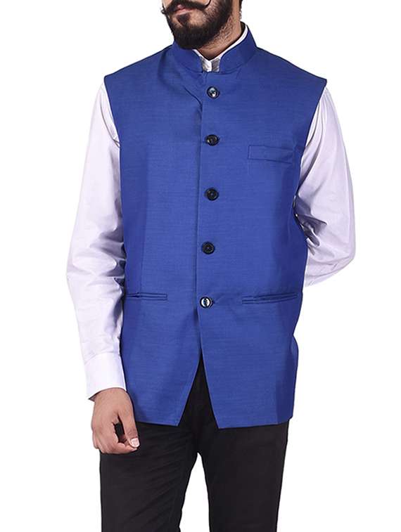 blue cotton nehru jacket