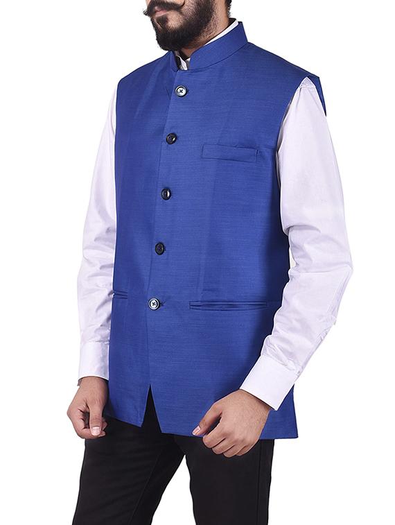 blue cotton nehru jacket - 13665863 - Standard Image - 1
