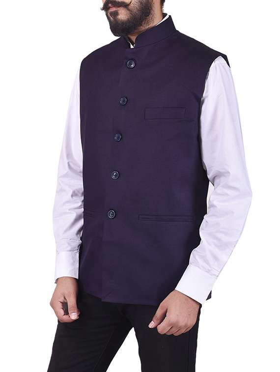 purple cotton nehru jacket - 13665864 -  Standard Image - 1