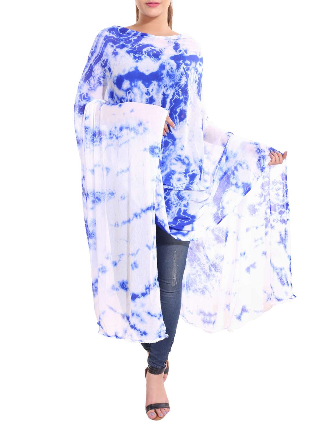white & blue tie & dye dupatta
