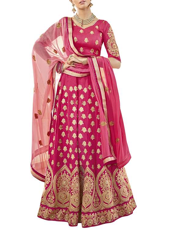 pink art silk embroidered panelled lehenga