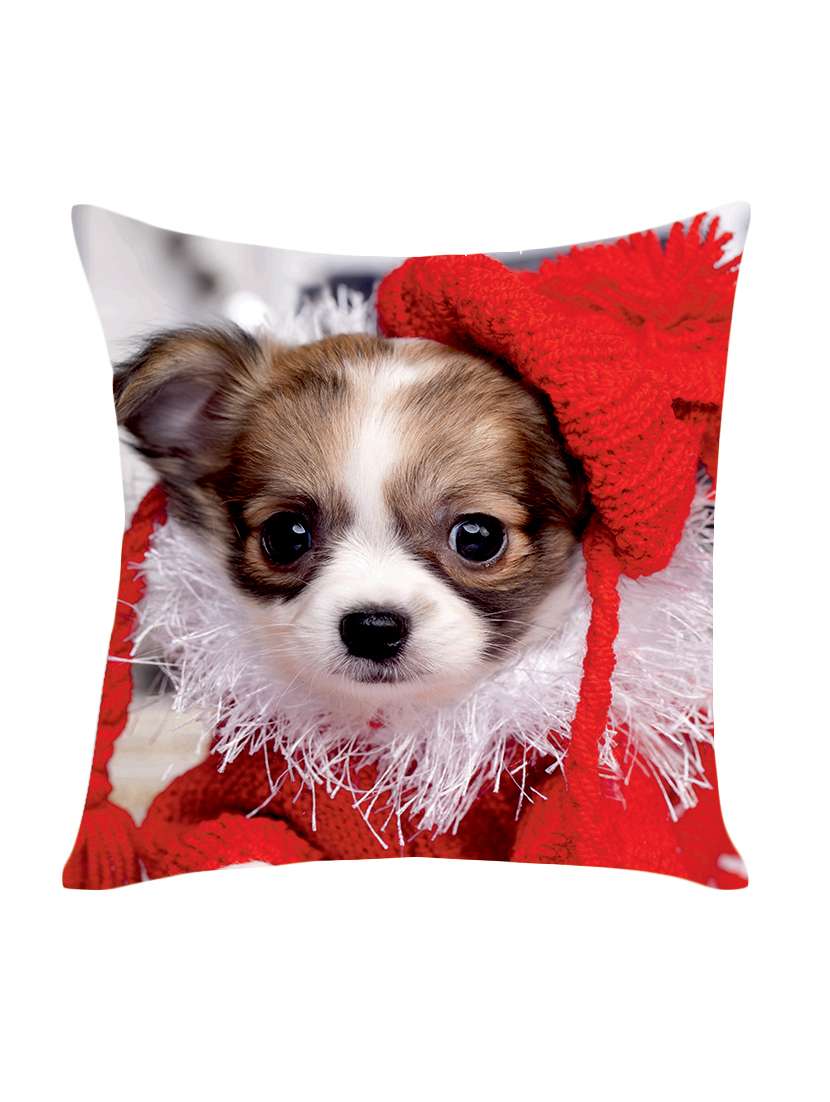 digitally printed cushion cover with dog and wool design