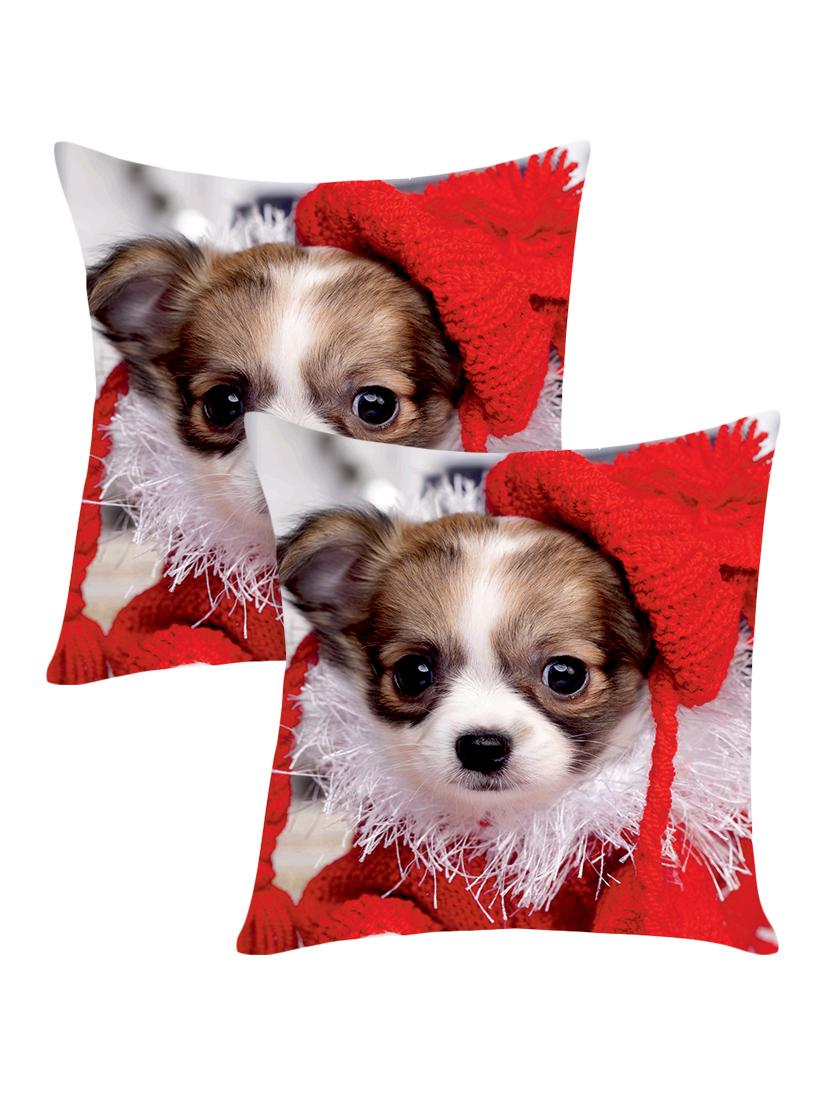 digitally printed cushion cover with dog and wool design set of two