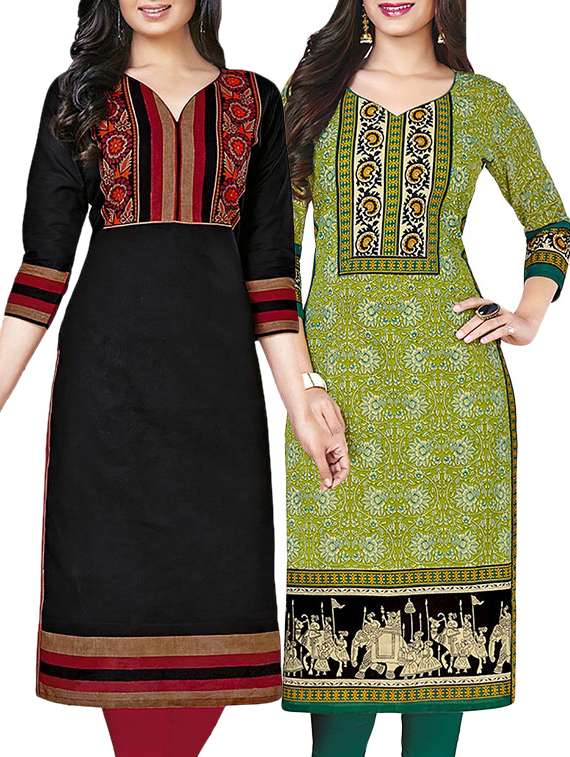 combo (set of 2 ) multi colored cotton unstitched kurta
