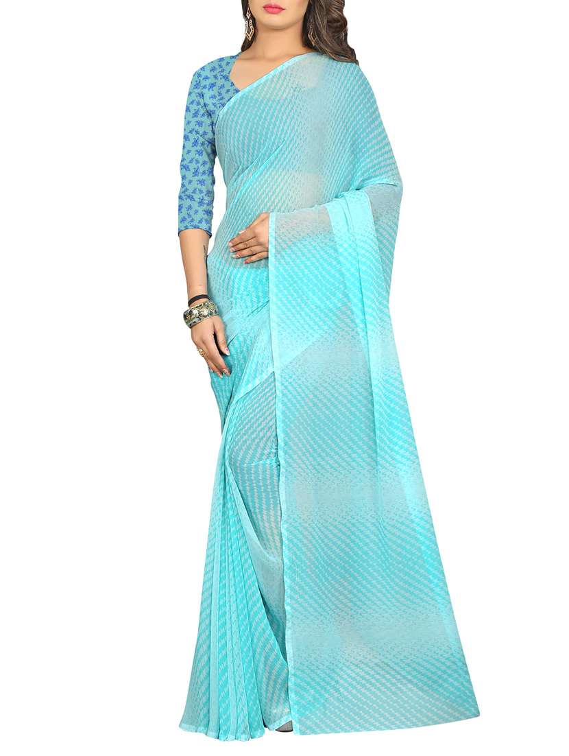 turquoise georgette printed saree