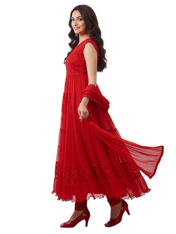 red net flared dress material - 13671591 -  Standard Image - 1