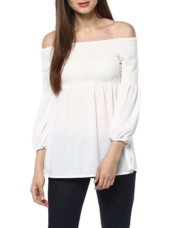 off shoulder smocking top