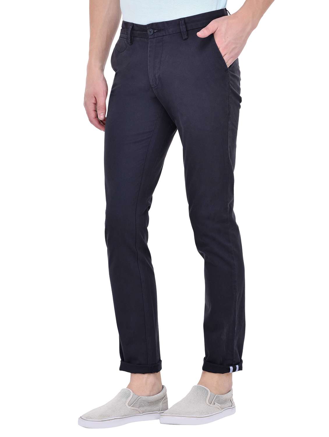 navy blue cotton chinos casual trousers - 13672016 -  Standard Image - 1