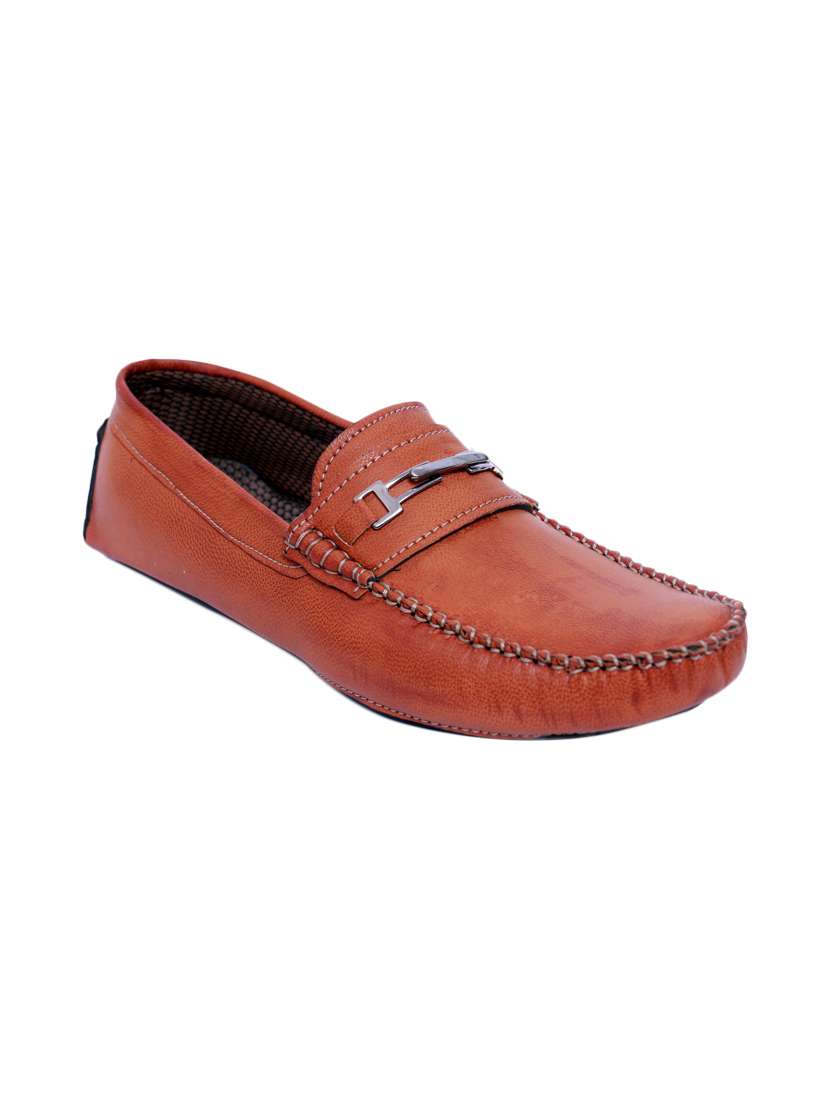 tan synthetic slip on loafers