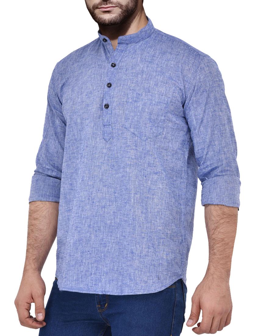 blue melange cotton kurta - 13672458 -  Standard Image - 1