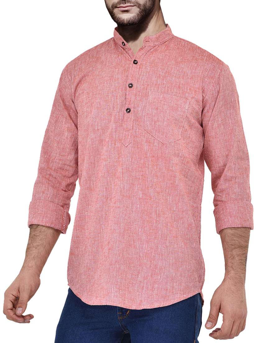 pink melange cotton kurta - 13672461 - Standard Image - 1