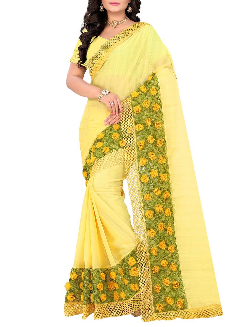 women's floral yellow colored saree