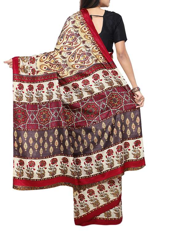 women's printed beige colored saree with blouse - 13679394 -  Standard Image - 1