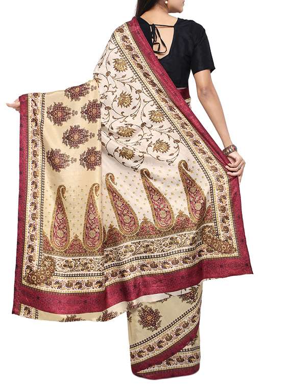 women's floral beige colored saree with blouse - 13679395 - Standard Image - 1