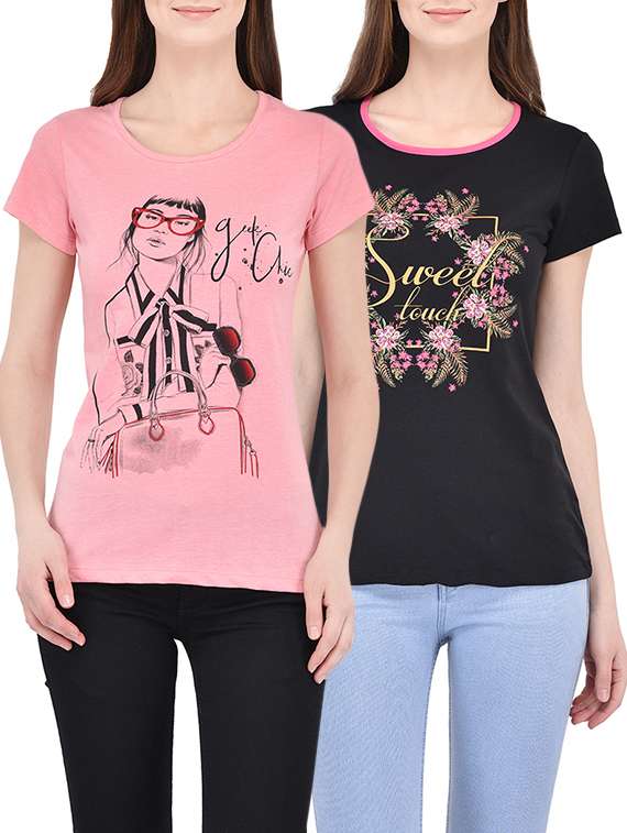 set of 2 multi colored cotton regular tee