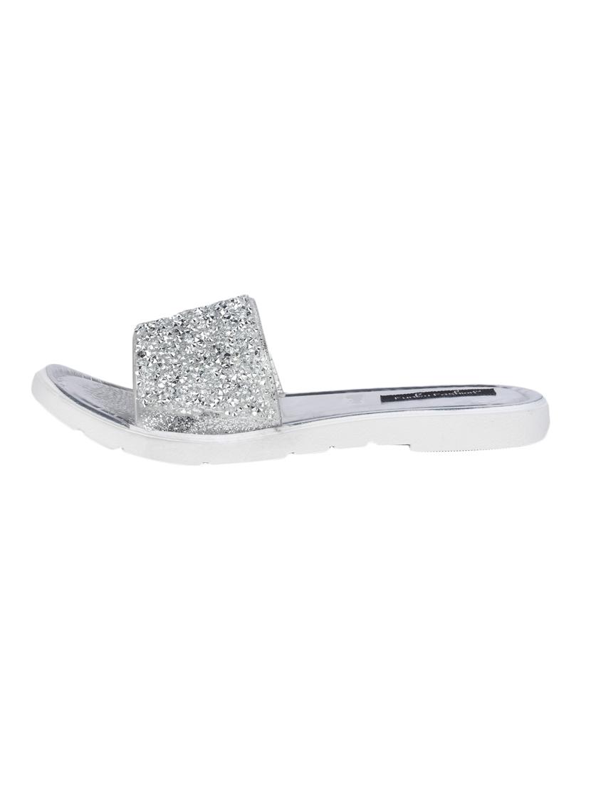 silver faux leather flat forms sandals - 13679867 -  Standard Image - 1