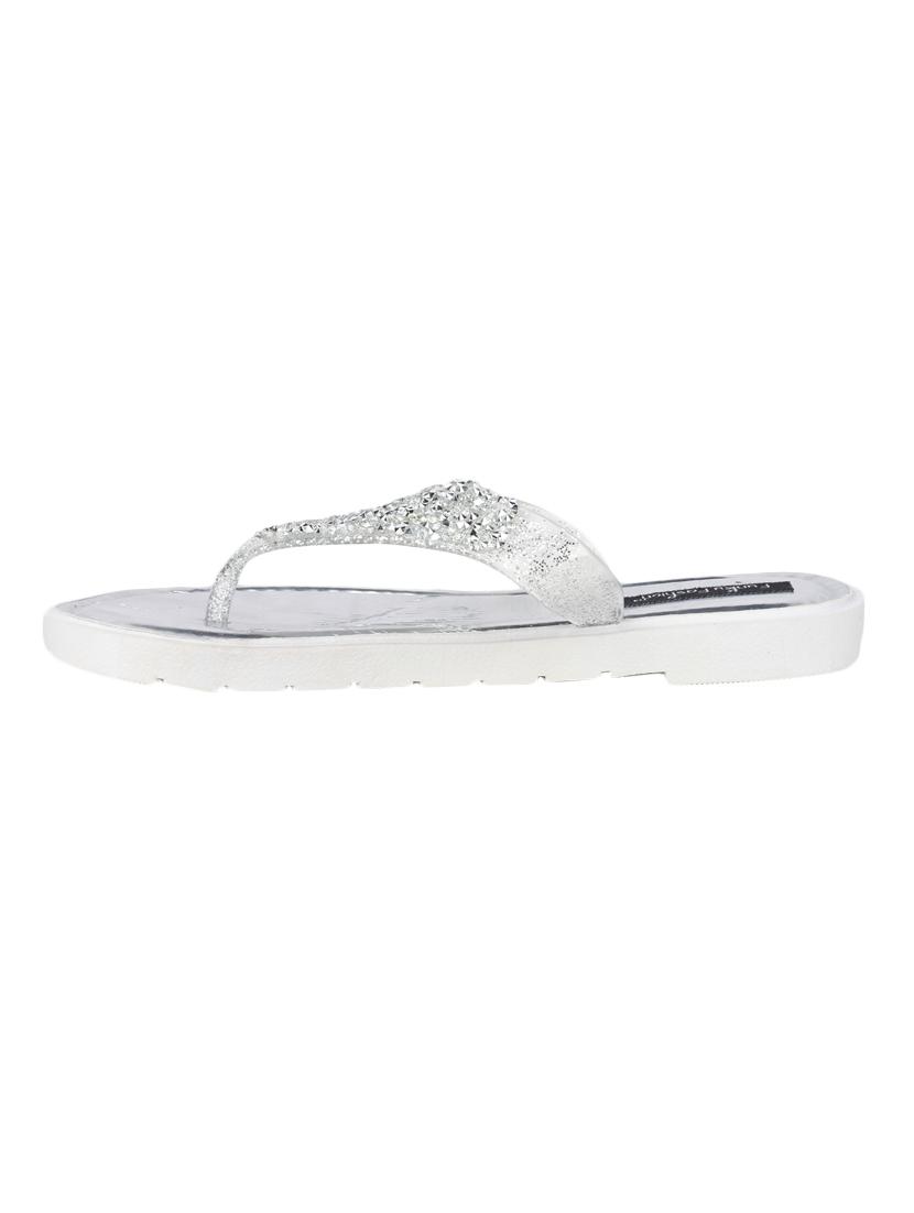 silver faux leather flat forms sandals - 13679870 - Standard Image - 1