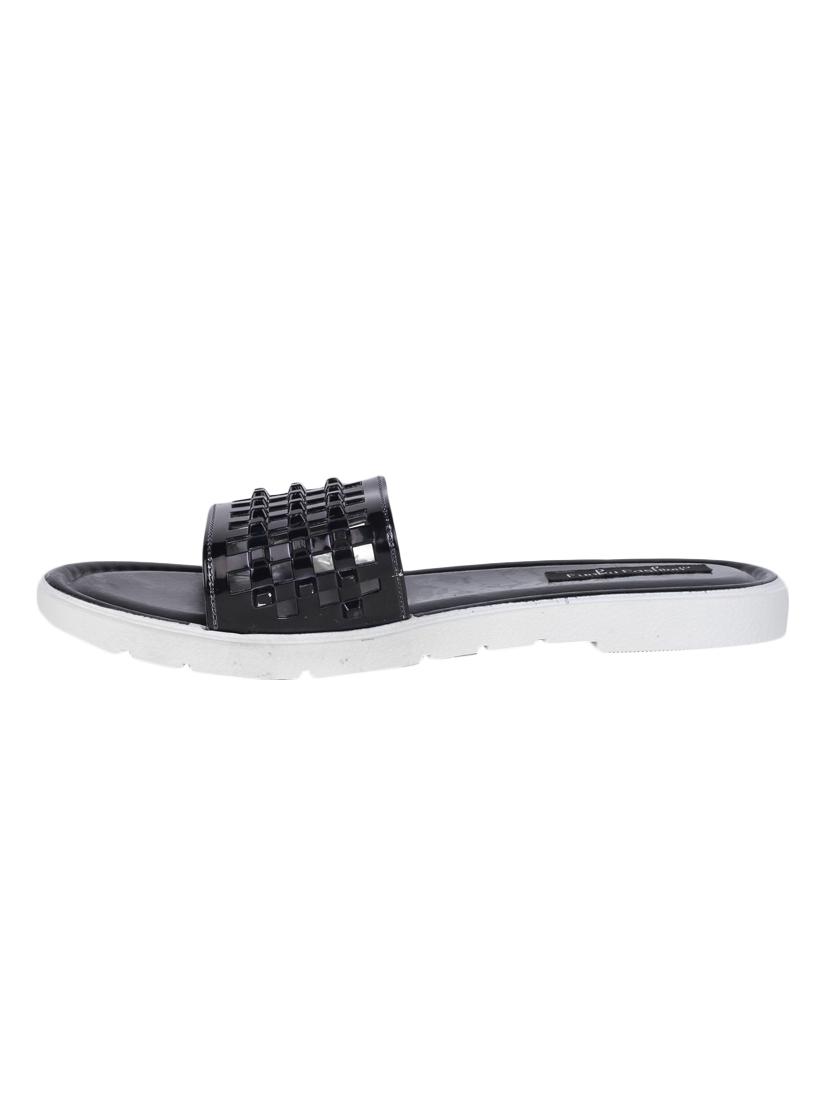 black faux leather flat forms sandals - 13679874 - Standard Image - 1