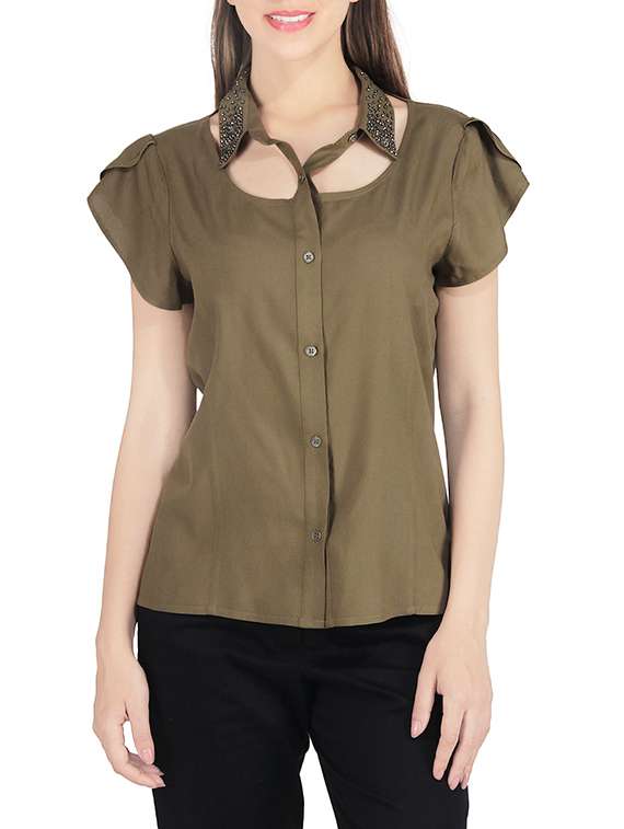 green viscose regular shirt