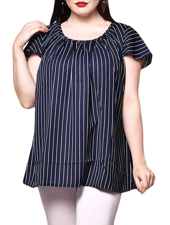navy blue striped crepe  top