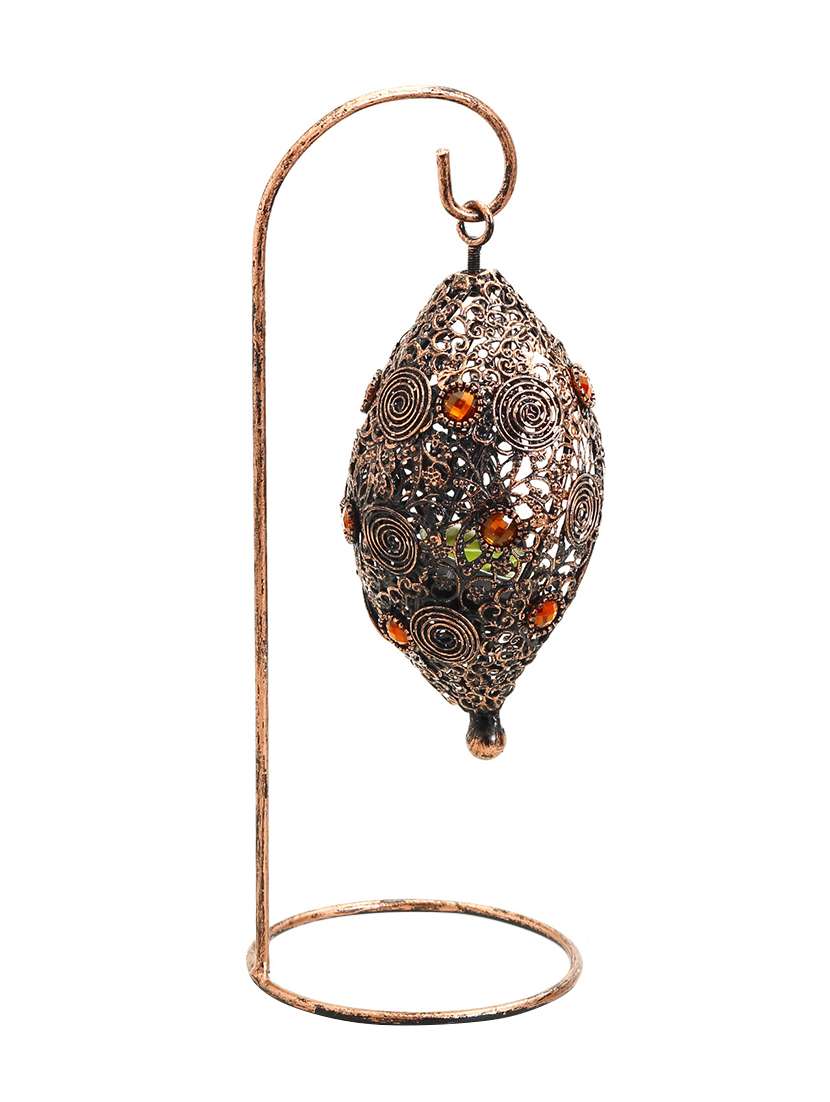 bird nest wrought iron tea light holder with colored glass