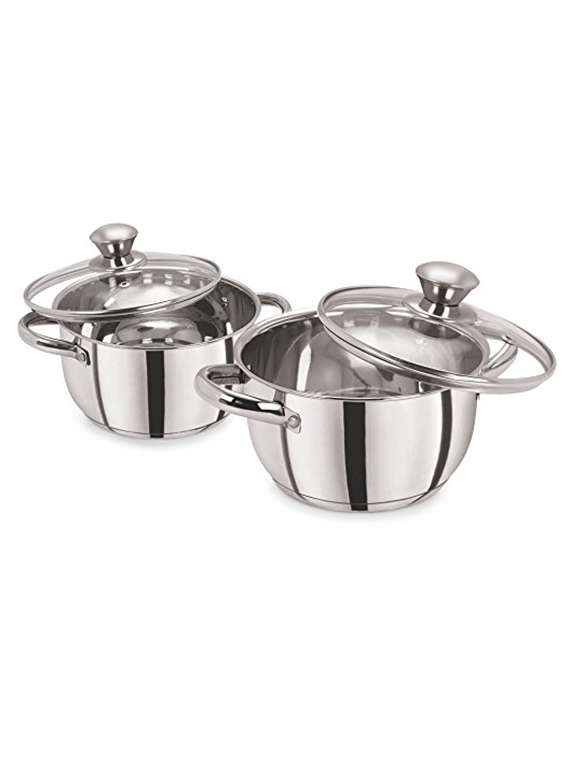 pristine induction stainless steel sandwich base cookware set with glass lids