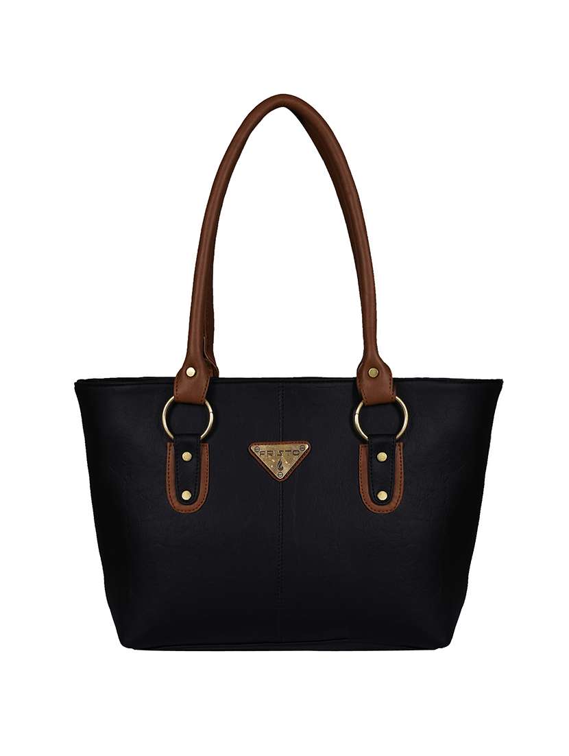 black leatherette regular handbag