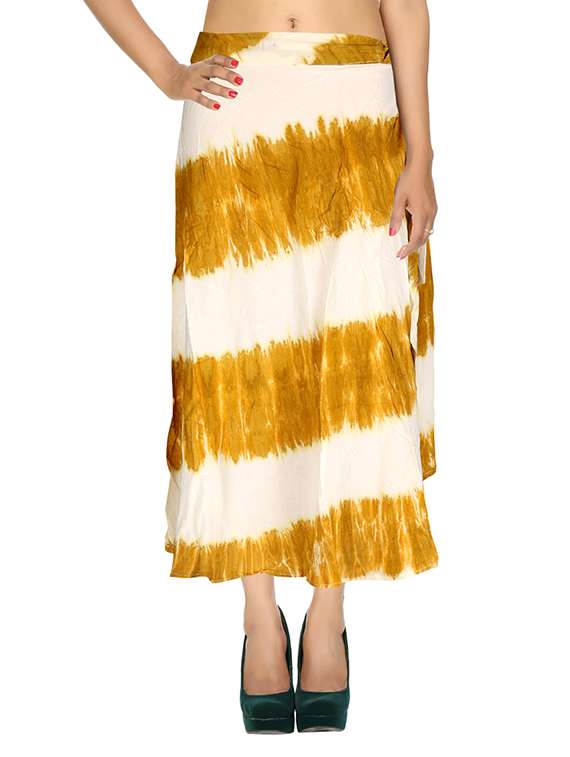 yellow printed rayon wrap skirt