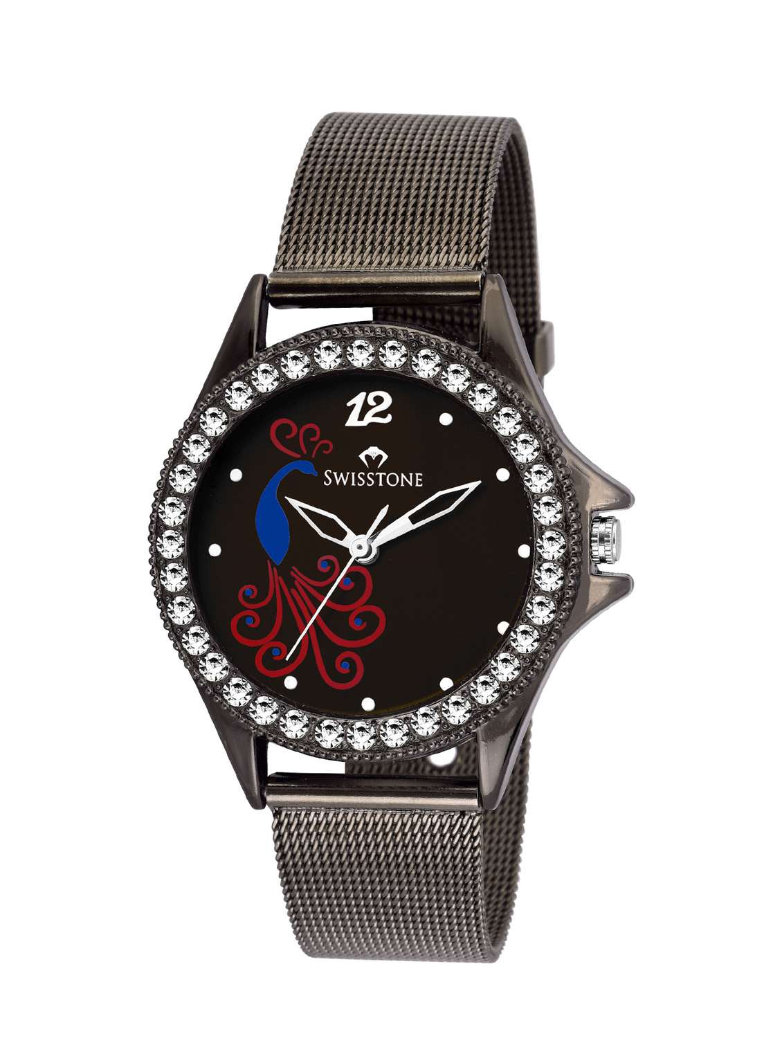 swisstone voglr210-black black steel chain wrist watch for women