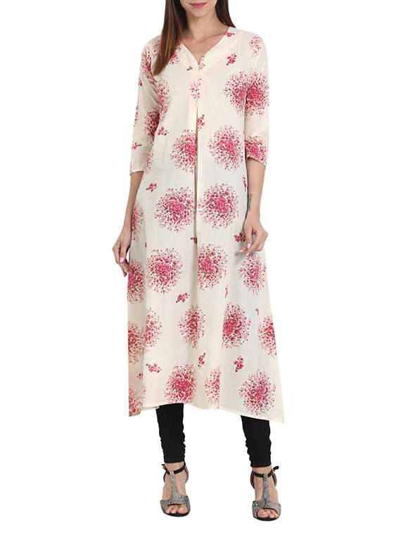 Beige cotton a-line kurta