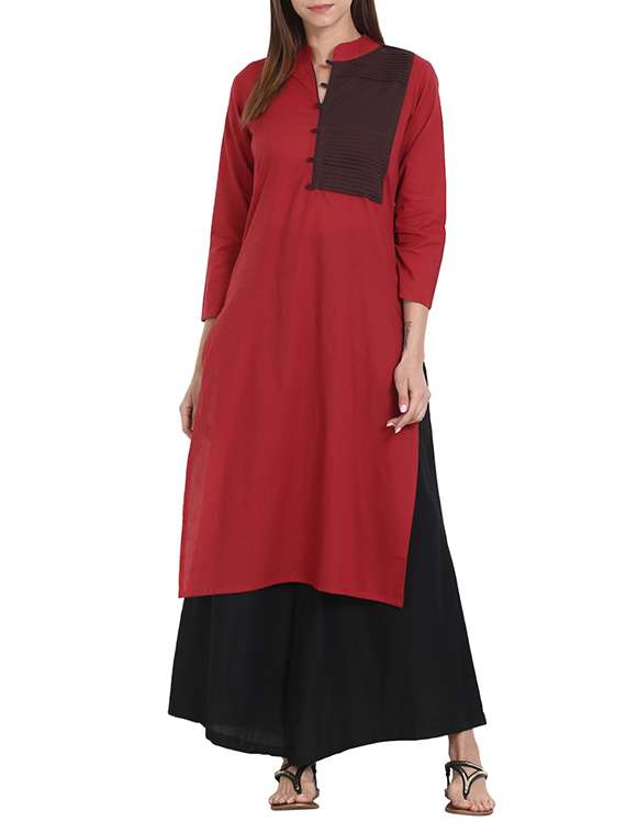 maroon cotton straight kurta