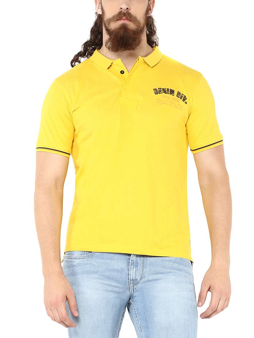 yellow typographic chest print polo t-shirt