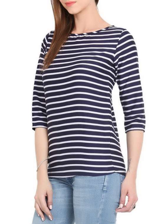 blue poly crepe striped top - 13694419 - Standard Image - 1