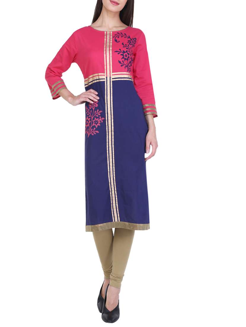 blue cotton straight kurta