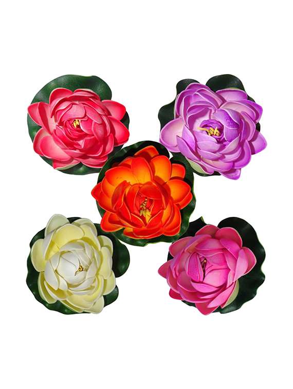 lotus medium multicolor assorted artificial flower (4 inch, pack of 5)"