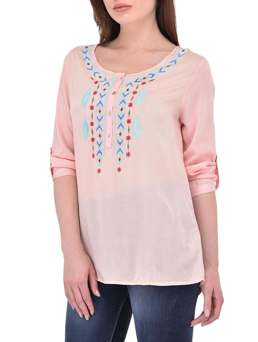 women's straight round neck top - 13696277 - Standard Image - 1